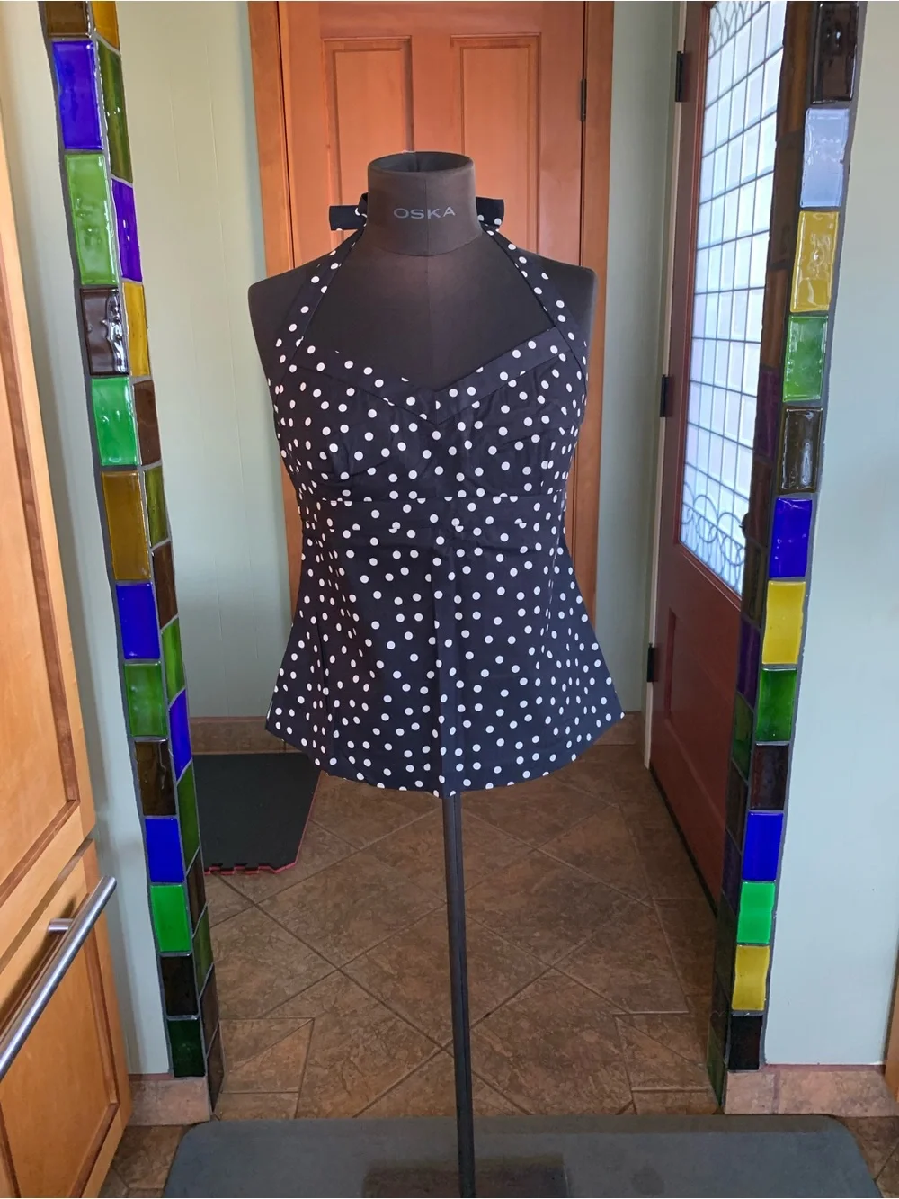 J CREW POLKA DOT HALTER TOP COTTON SALT DOT NAVY New With Tags Size 8